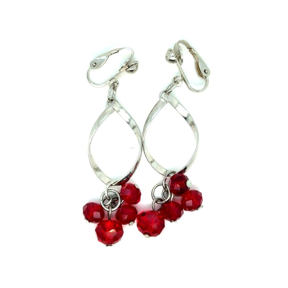 Red Stone Clip On Earrings